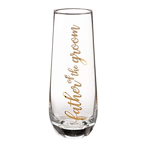 Blue Sky Clayworks Lillian Rose Father of Groom Stemless Champagne Wedding Toasting Glass, 8oz, Clear