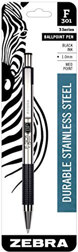 Zebra Pen F-301 Ballpoint Retractable Pen, Black Ink, Medium Point, EA - ZEB27211