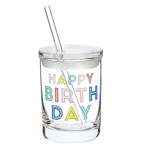 Creative Brands Slant Collections Double-Old Fashioned Cocktail Glass, 10-Ounce, Happy Bday