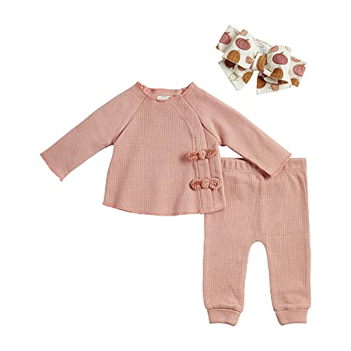 Mud Pie Baby Girls' Pumpkin Waffle 3 Piece Set, 3-6 Months,Pink