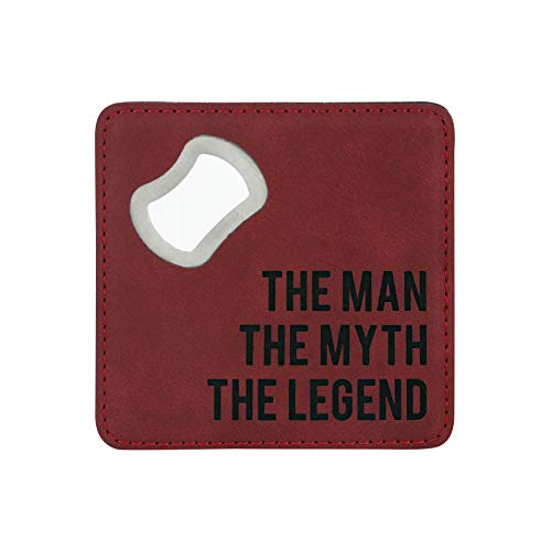 Pavilion Gift Company The Man The Myth The Legend 4 Inch Stainless Steel Bottle Opener Coaster, 4", Red