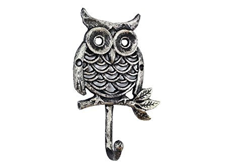 Hampton Iron Handcrafted Model Ships Rustic Silver Cast Iron Owl Hook 6"- Iron Hook - Home Owl Decor