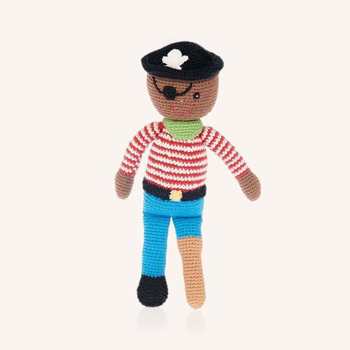 Pebble | Handmade Storytime Pirate Rattle | Crochet | Fair Trade | Pretend | Imaginative Play | Woodlands | Rattle | Machine Washable