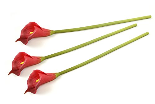 DII Design 3 Piece Artificial Cala Lily - Natural Silk Flowers for Bridal Bouquet, Home Decoration, DIY, Arts & Crafts Project, Garden, Office Decor, Centerpiece Décor - Red