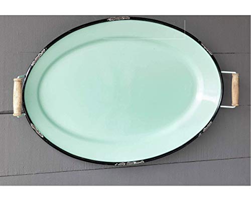 Park Hill Collection EAW90755 Vintage Enamel Decorative Tray, 30-inch Length, Blue,