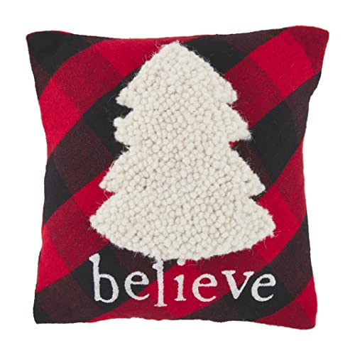 Mud Pie Mini Check Christmas Pillow, 8" x 8", Believe 90 Count