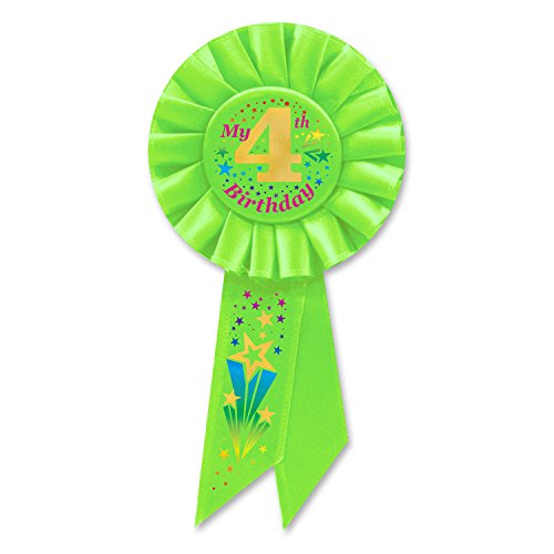 Beistle Green"My 4th Birthday" Fabric Rosette - 1pc