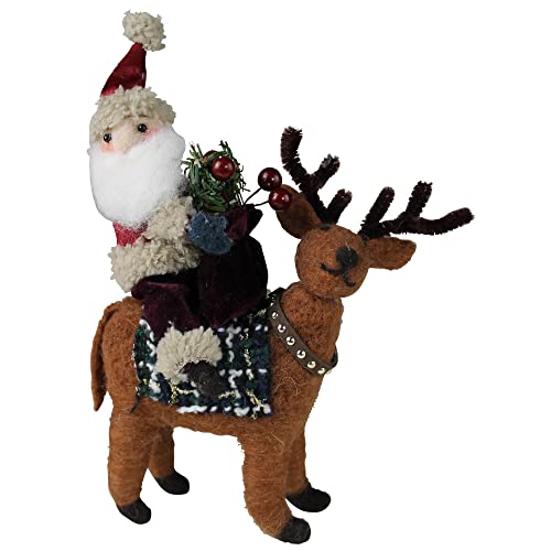 HomArt Santa on Deer Right Figurine, 9.5-inch Height, Felt