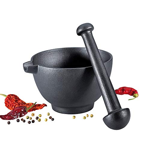 Frieling Zassenhaus Extra Large Cast Iron Mortar & Pestle with Pour Spout, Black, 2 Einheiten