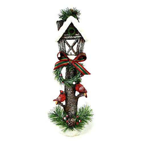 Midwest Design Imports Tree Light Post with Snow, A Wreath and Cardinals, 15", Multicolor