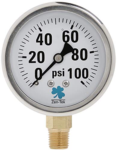 Zenport LPG100 Zen-Tek Glycerin Liquid Filled Pressure Gauge, 100 PSI