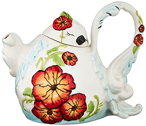 Blue Sky Ceramic Store Blue Sky Ceramic Pretty Poppy Bird Teapot, 9 x 8 x 7"