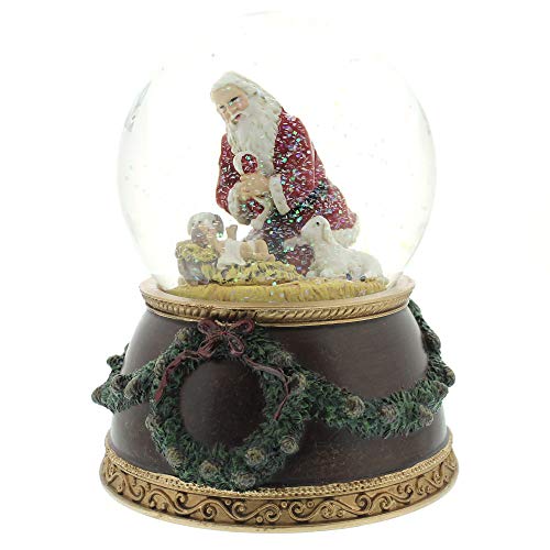 Roman Kneeling Santa Baby Jesus 6 Inch Holiday Water Globe Plays Tune Silent Night