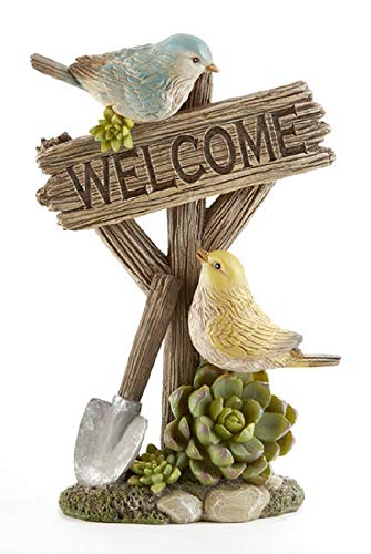 Delton Products 4280-0 Welcome Figurine Sign Spring Garden Bird and Succulents 6.6X10.4 inch