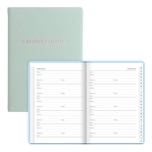 Rediform Letts Pastel A6 Address Book, White Paper, 192 Pages, 5.75 x 4.125 x 0.375 Inches, Duck Egg (B090034)