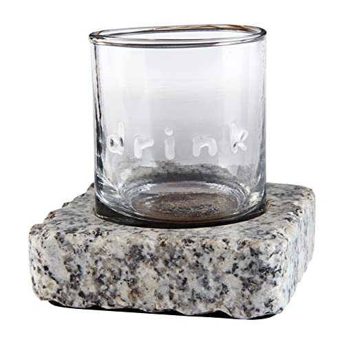 Mud Pie  Dof With Granite Coaster, glass 8 oz | stone 4" x 4",Gray