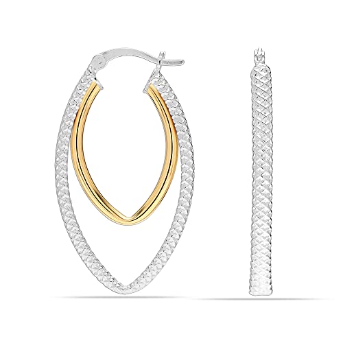 LeCalla 18K Gold-Plated 925 Sterling Silver Two-Tone Oval Click-Top Hoop Earrings for Women Teen