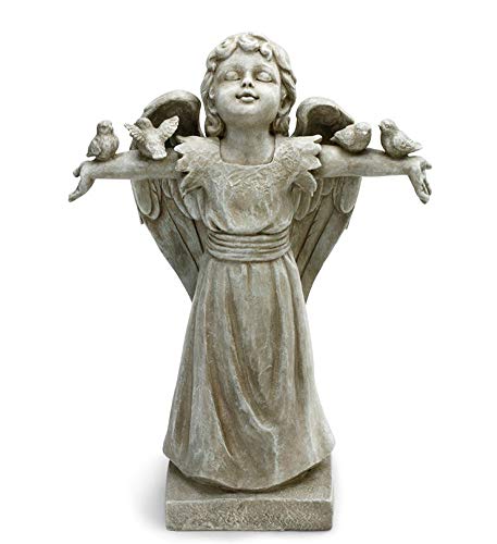 Napco Angel with Birds Pewter Grey 19 x 14 Resin Stone Garden Collectible Figurine