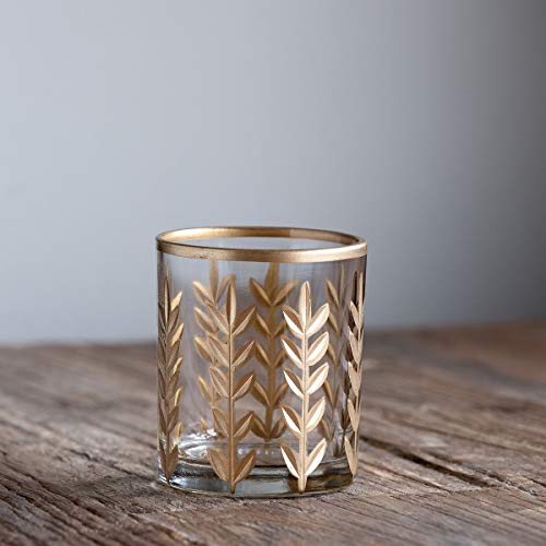 Park Hill Collection XCL00089 Golden Leaf, Glass (Votive Holder, 3-inch Height)
