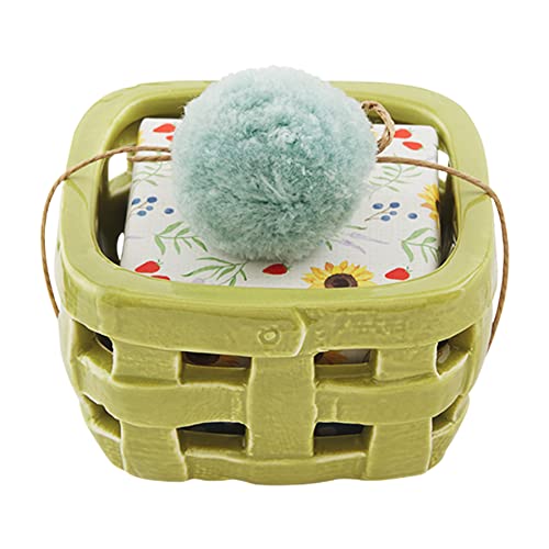 Mud Pie Floral Soap Set Holder,  Basket 3.5" x 2",Green