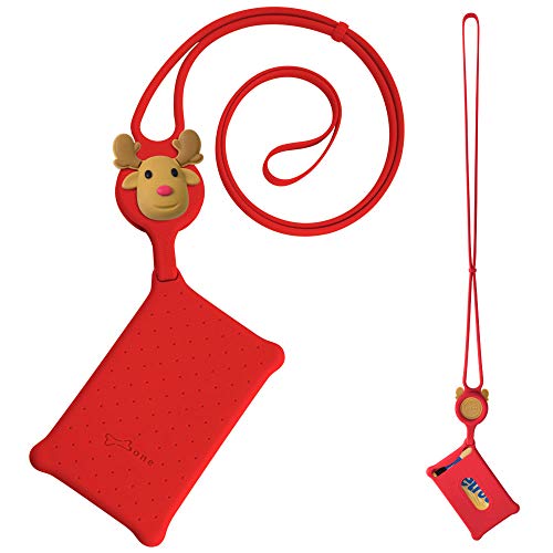 Bone Collection Bone Card Tie, Silicone Lanyard Neck Strap with Card Holder Case for Multi-Purpose Badge Holder, Credit Card, ID Card, Key Card, Key, Gift - Mr. Deer (Red)