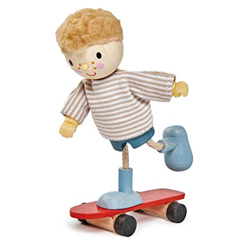 Tender Leaf Toys - The Goodwood Family - Wooden Action Figure Dollhouse Miniatures Dolls for Age 3+ (Edward and His Skateboard)