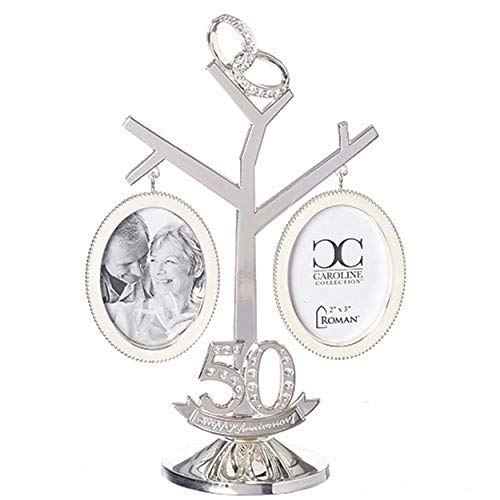 Roman 50 Happy Anniversary Connected Rings Tree Silver Tone 5 x 8.5 Zinc Photo Frame