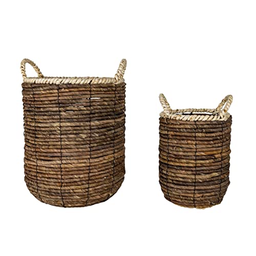 Foreside Home & Garden Set of 2 Wrapped Rim Baskets Banana Leaf, Corn Husk & Metal