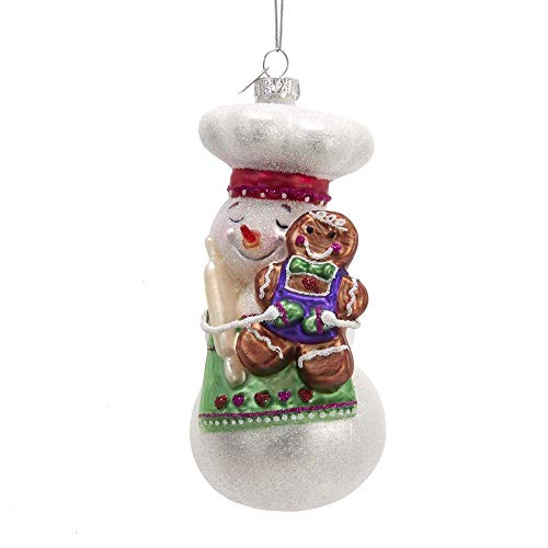Kurt Adler NB1624 Noble Gems Snowman with Gingerbread Hanging Ornament, 4-inch Height, Glass