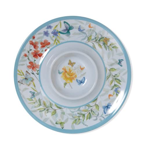 Gerson International Butterfly Design Chip and Dip Plate, 14.96 inch Diameter, Melamine