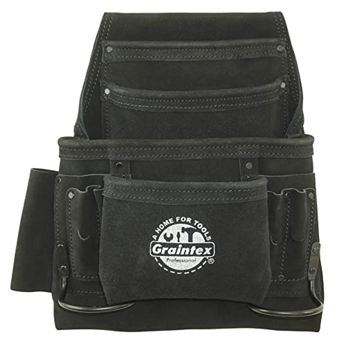 Graintex SS2770 10 Pocket Nail & Tool Pouch Black Color Suede Leather for Constructors, Electricians, Plumbers, Handymen