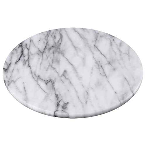 Creative Home Natural Marble Round Trivet Cheese Board Dessert Serving Plate, 8" Diam, Off-White (patterns may vary)