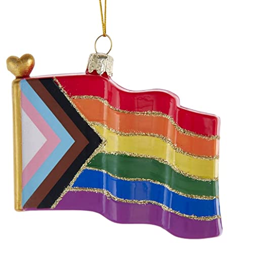 Kurt Adler Adler Noble Gems Glass Progress Pride Flag Ornament, 3.5-Inches, Multicolor