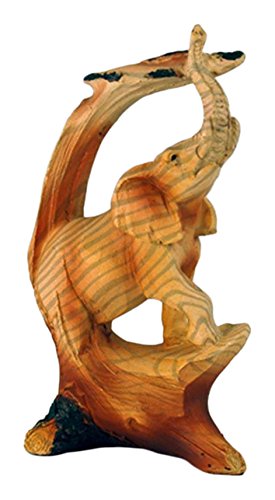 Unison Gifts StealStreet MME-922 Ss-Ug-Mme-922, 5" Elephant with Trunk Up Scene Carving Faux Wood Figurine, Brown
