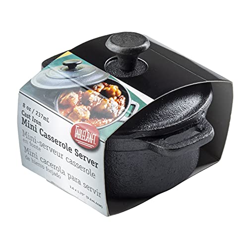 Tablecraft CW30110 Cast Iron Round Mini Casserole with Lid Cookware, 8-Ounce, Black, 8 oz,