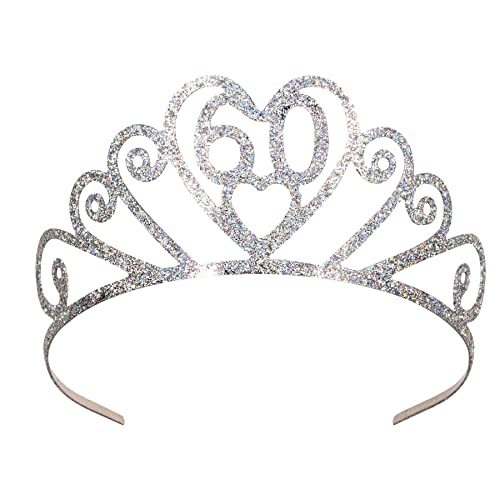 Beistle 60633-60 Glittered Metal "60" Tiara, Silver