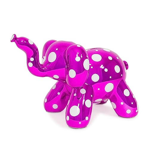 Made By Humans Balloon Elephant Money Bank, Cool and Unique Ceramic Piggy Bank with High-Gloss Finish - Pink w/Polka Dots