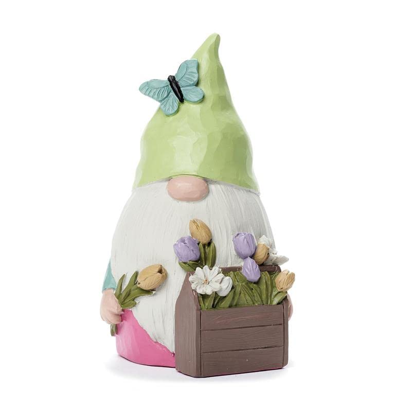 Blossom Bucket Garden Gnome with Flower Box, 4-inch Height, 2.25-inch Diameter, Multicolor, Resin, Outdoor Decor