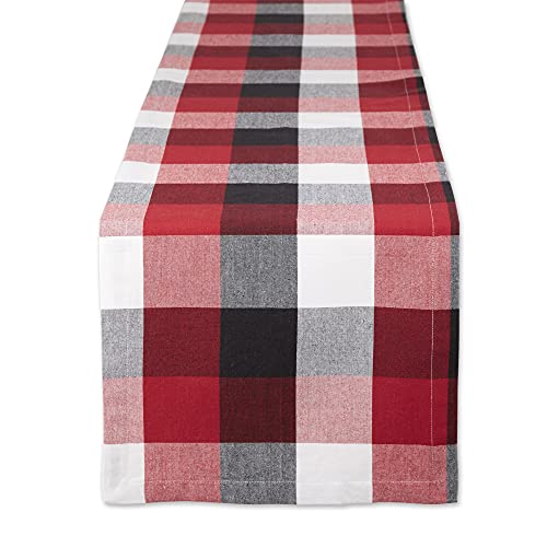 DII Design Tri-Color Check Collection 100% Cotton Tabletop, Table Runner, 14x72, Cardinal Red