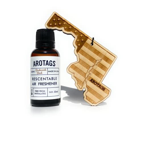 Arotags Maryland Patriot Wooden Car Air Freshener - Long Lasting Backwoods Birch Scent Diffuses for 365+ Days - Includes Hanging Mirror Diffuser and Fragrance Oil - 100% American Made