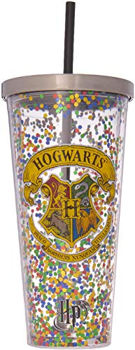 Spoontiques 21321 Hogwarts Glitter Cup w/Straw, 20 ounces, Multicolored