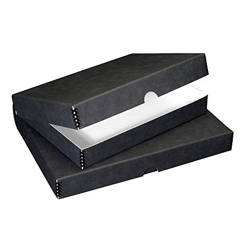 Lineco Archival Folio Storage Box, Acid-Free with Metal Edges, 11.5 X 14.5 X1.75 inches, Black Faux Leather (717-3116)