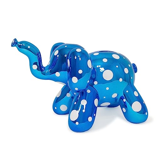 Made By Humans Balloon Elephant Money Bank, Cool and Unique Ceramic Piggy Bank with High-Gloss Finish - Blue w/Polka Dots