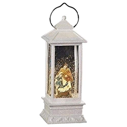 Roman White Lighted Holy Family LED 11 Inch Acrylic Lantern Holiday Glitter Globe