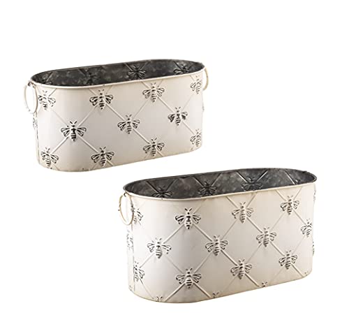 Ganz CB177262 Embossed Bee Oval Planter, Set of 2, Metal