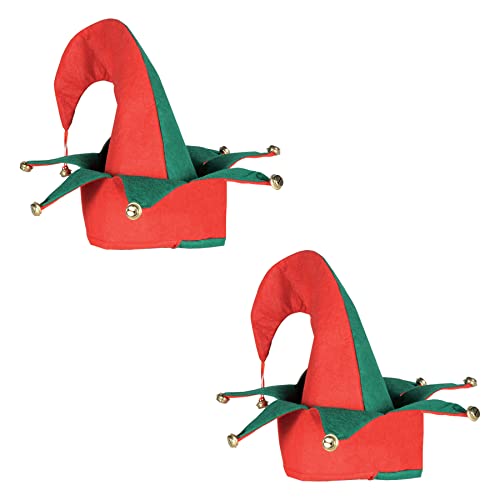 Beistle Felt Elf Hat w/Bells 2 Piece, Red/Green