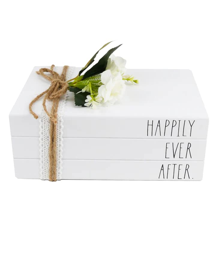 DesignStyles Rae Dunn Happily Ever After Stack of Three Fake Books, White, Home Decor