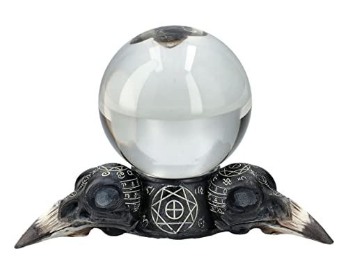 Pacific Trading Giftware Raven Skulls and Crystal Ball Figurine, 5.5-inch Length, Cold Cast Resin, Table Decoration