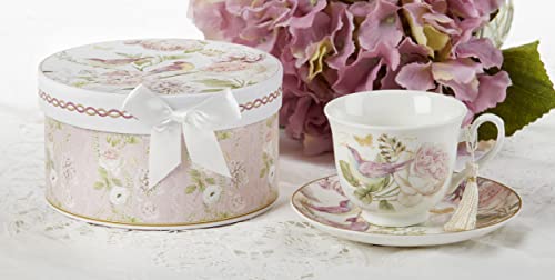 Delton Porcelain Cup and Saucer, Rose Bird, 3.50-inch Height