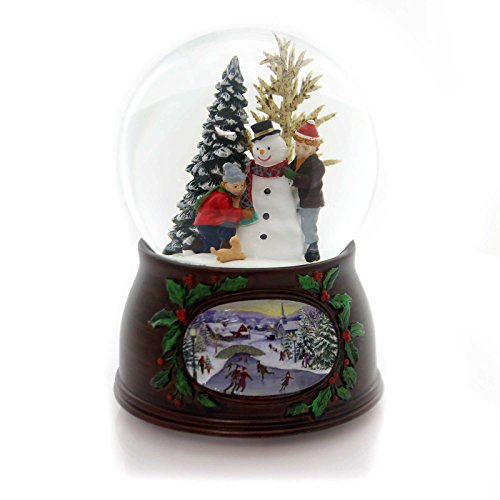 Roman 5" 100mm Kids/Snowman Dome W/Wood Look Base Plays "WE WISH YOU A MERRY CHRISTMAS"